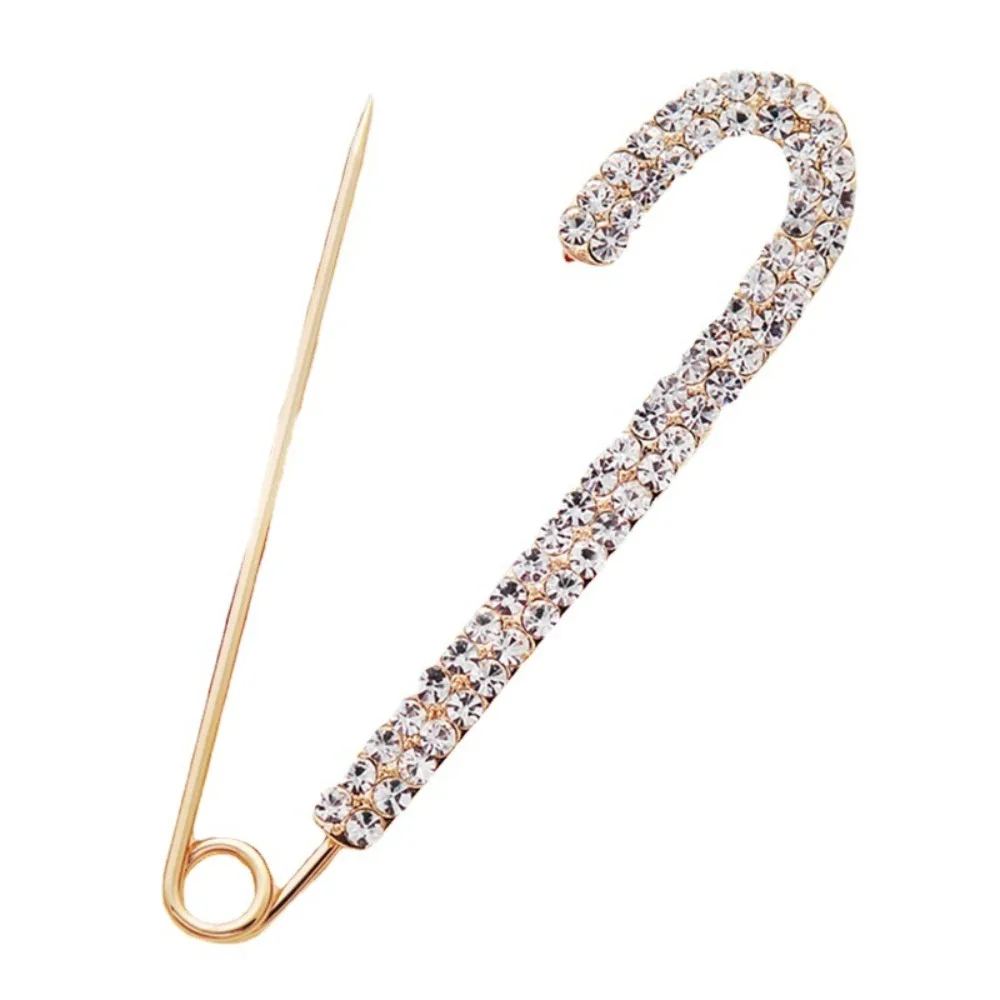Elegant Metal Pin Rhinestones Brooches Gold Color Silver Safety Pin Zircon Large Jeans Buckle Scarf