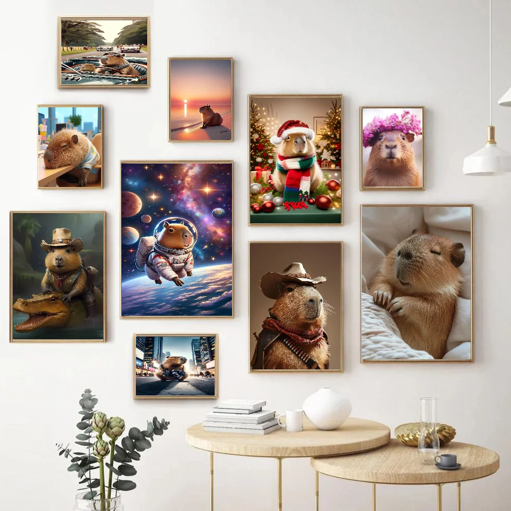 

Animal Capybara Cartoon Movie Sticky Posters Retro Kraft Paper Sticker DIY Room Bar Cafe Aesthetic Art Wall Painting