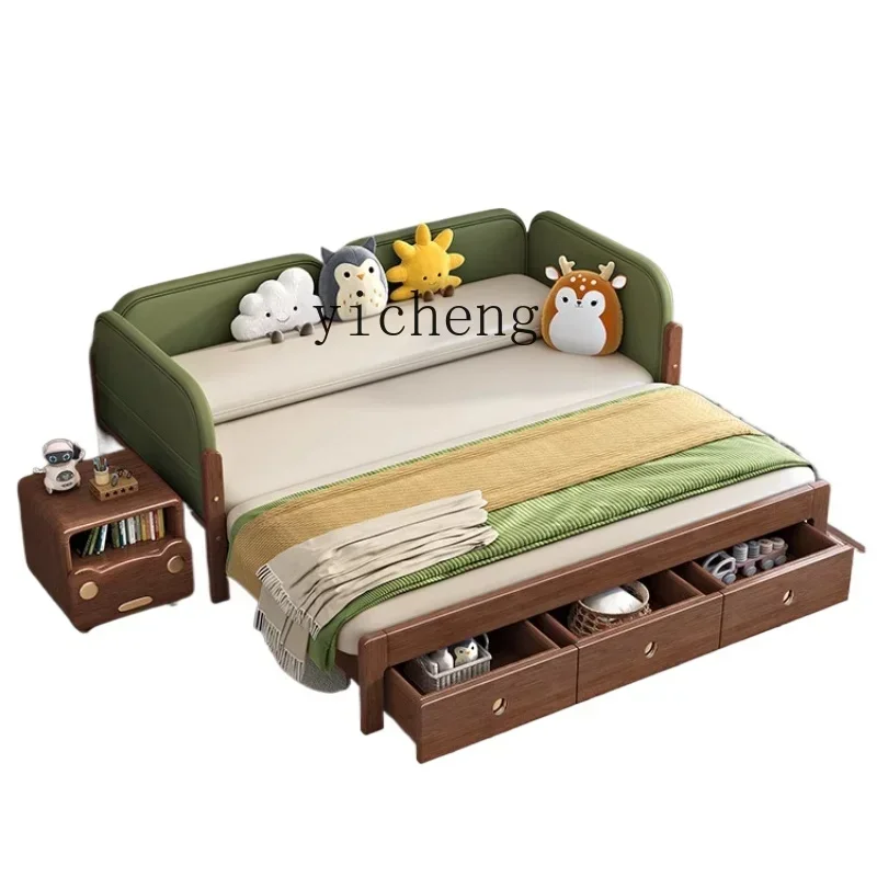 Simple Modern Solid Wood Children's Bed Walnut Retractable Folding Children And Girls Juvenile Full Solid Wood Double Sofa