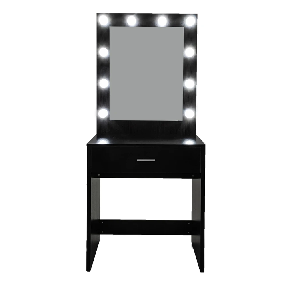 

Dresser With a Light Cannon Large Mirror Single Drawer Dressing Table Black FCH