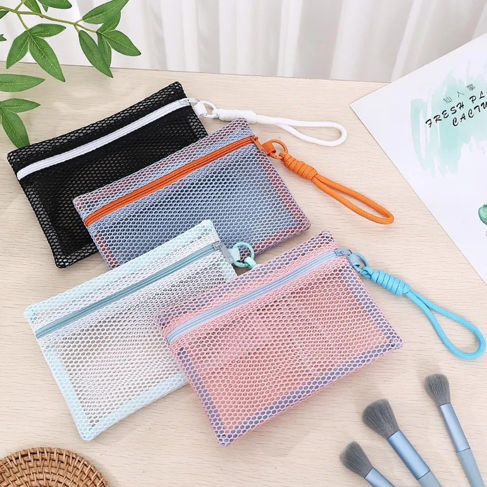 

Durable Handle Nylon Makeup Bag Lightweight Transparent Mesh Cosmetic Bag Reusable Coin Purse Square Toiletry Bag Home
