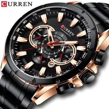 CURREN wristwatch men waterproof chronograph military army stainless steel male clock top brand luxury man sports watches silver