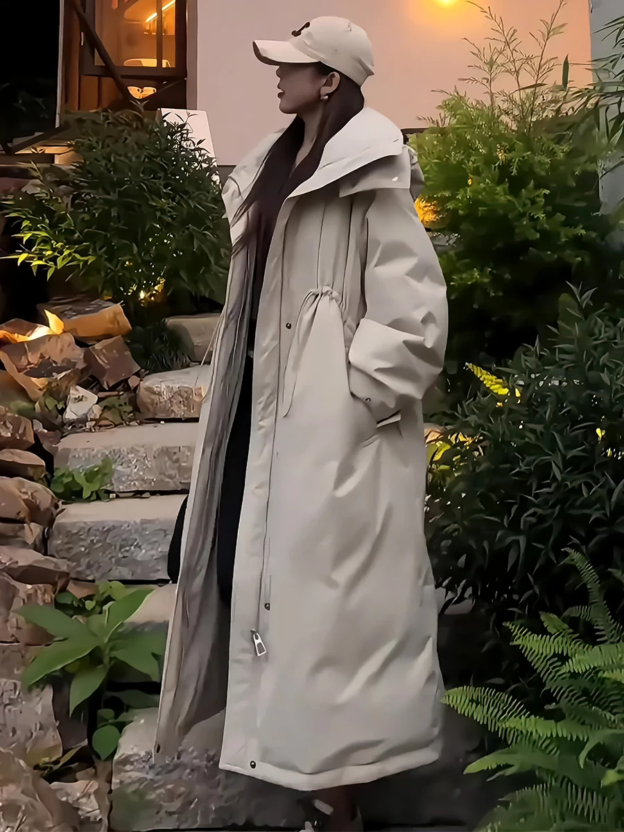 

Women's Long Hooded down Jaet Thi Warm Coat New Winter 2025 Lazy High-End White Color Ladies Faion Loose Sle Du down