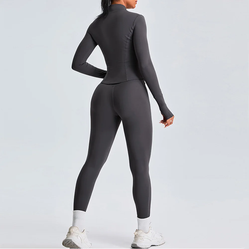 2PCS Women Yoga Set Workout Clothes Long Sleeve Jacket Gym Crop Top High Waist Leggings Fitness Sports Wear Sport Suit Gymwear