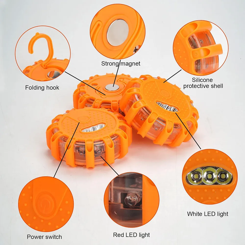 USB Rechargeable LED Strobe Lights Mult-functional 12+3Leds Portable Roadside Magnetic Waring Light Flashing Signal Light