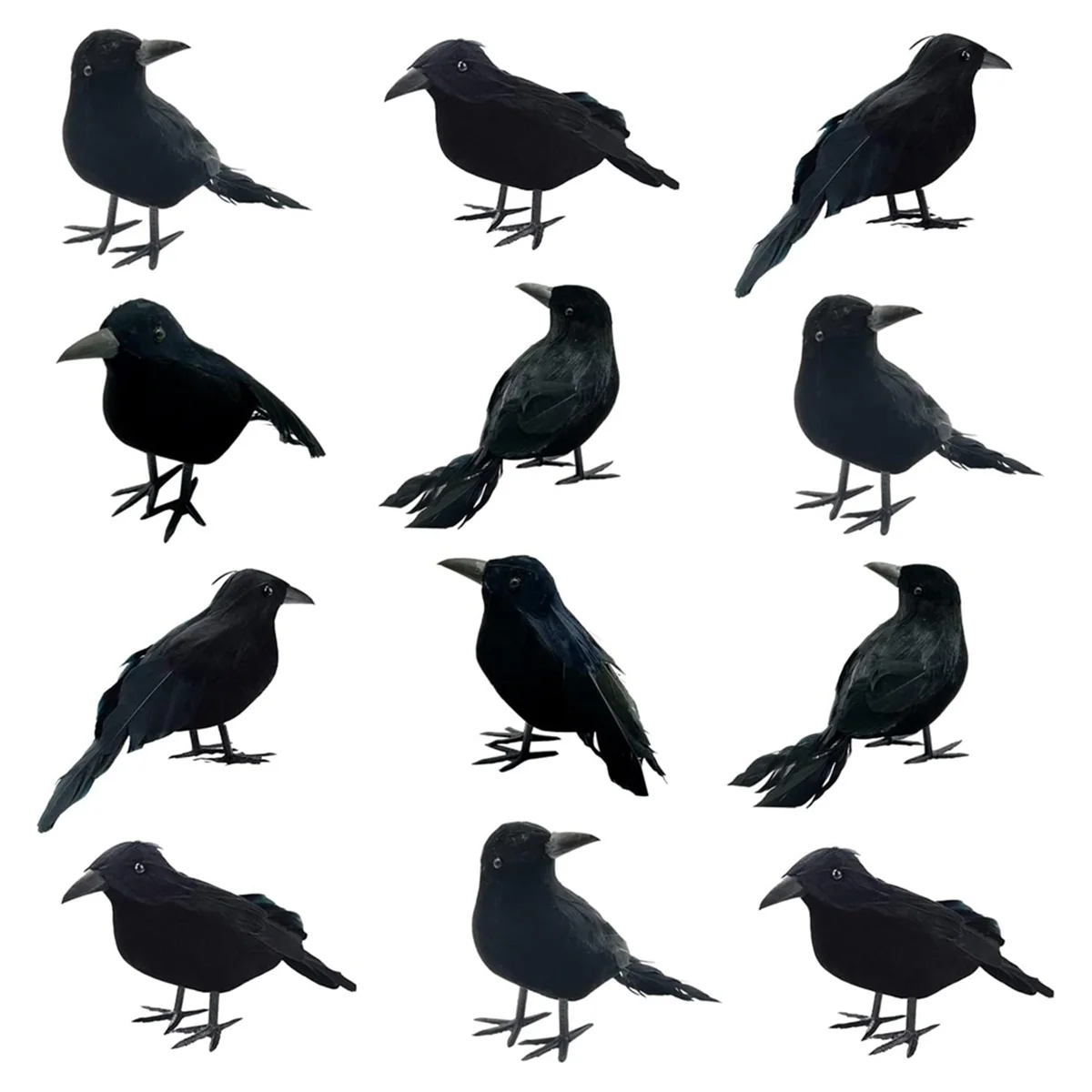 

12Pcs Halloween Black Crows Feathered Crows Realistic Looking Handmade Feathered Crow , 3 Styles