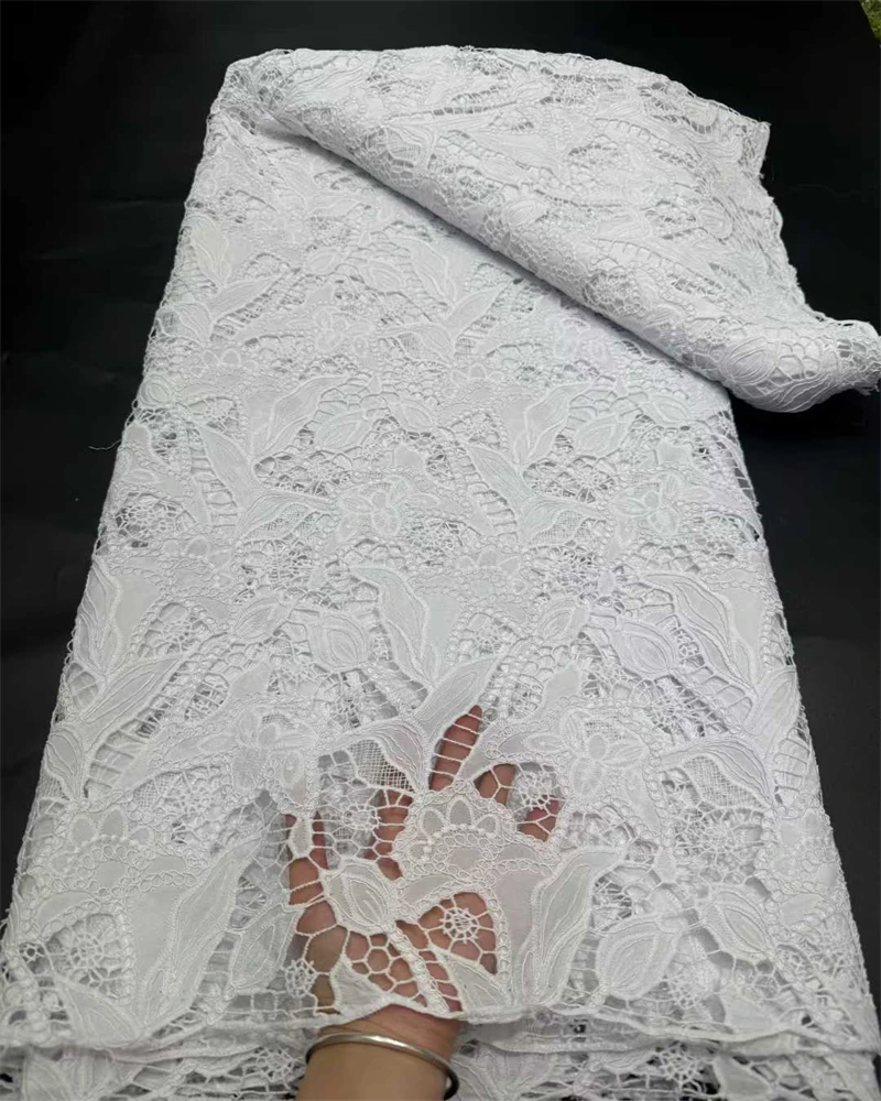 

Wholesale High Quality African Sequins Guipure Cord Lace Fabric Nigerian Water Soluble Lace Guipure Cord For Women Dresses