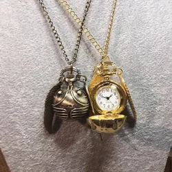 Golden Ball Pendant Snitch Ball Pocket Watch Gifts for Kids Quartz Necklace Clock Lovely Cute Fob Pocket Clock Wholesale