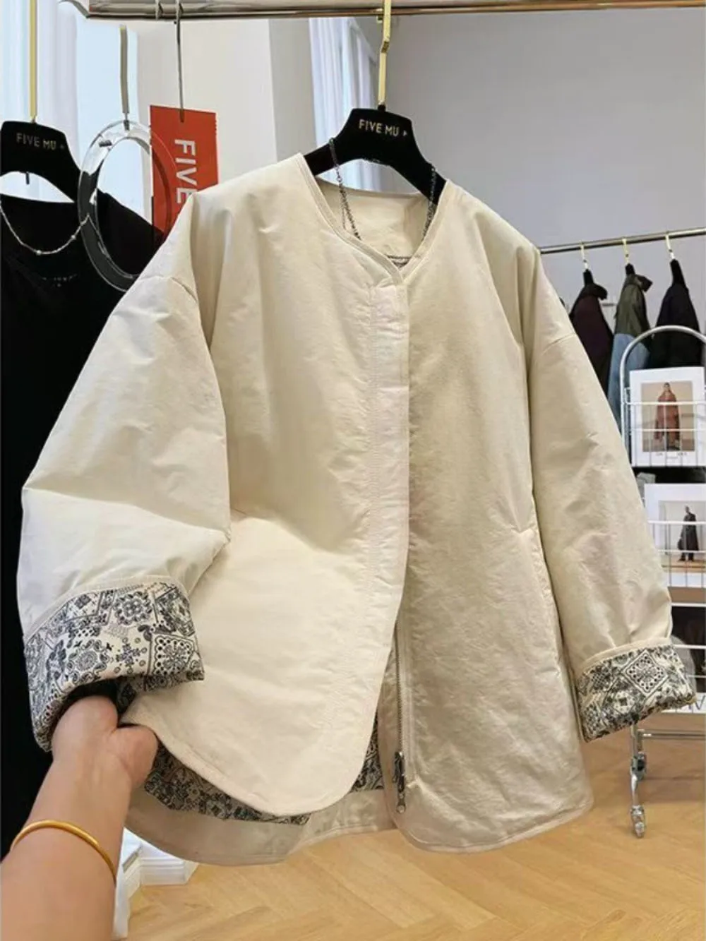 

Уникальные винтажные парки премиум-класса с круглым вырезом и длинными рукавами, ранняя осень, ленивое пальто, свободная повседневная универсальная верхняя одежда со вставками