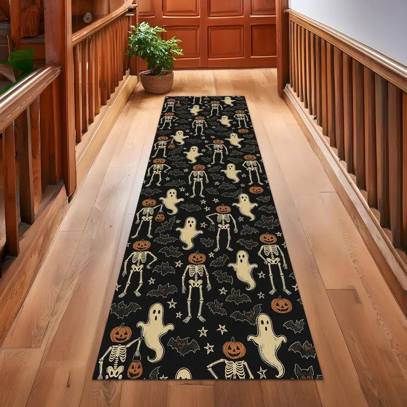 VIKAMA Halloween Ghost Skeleton Runner Rug, Spooky Non Slip Hallway Carpet For Entryway Holiday Decor Floor Mat
