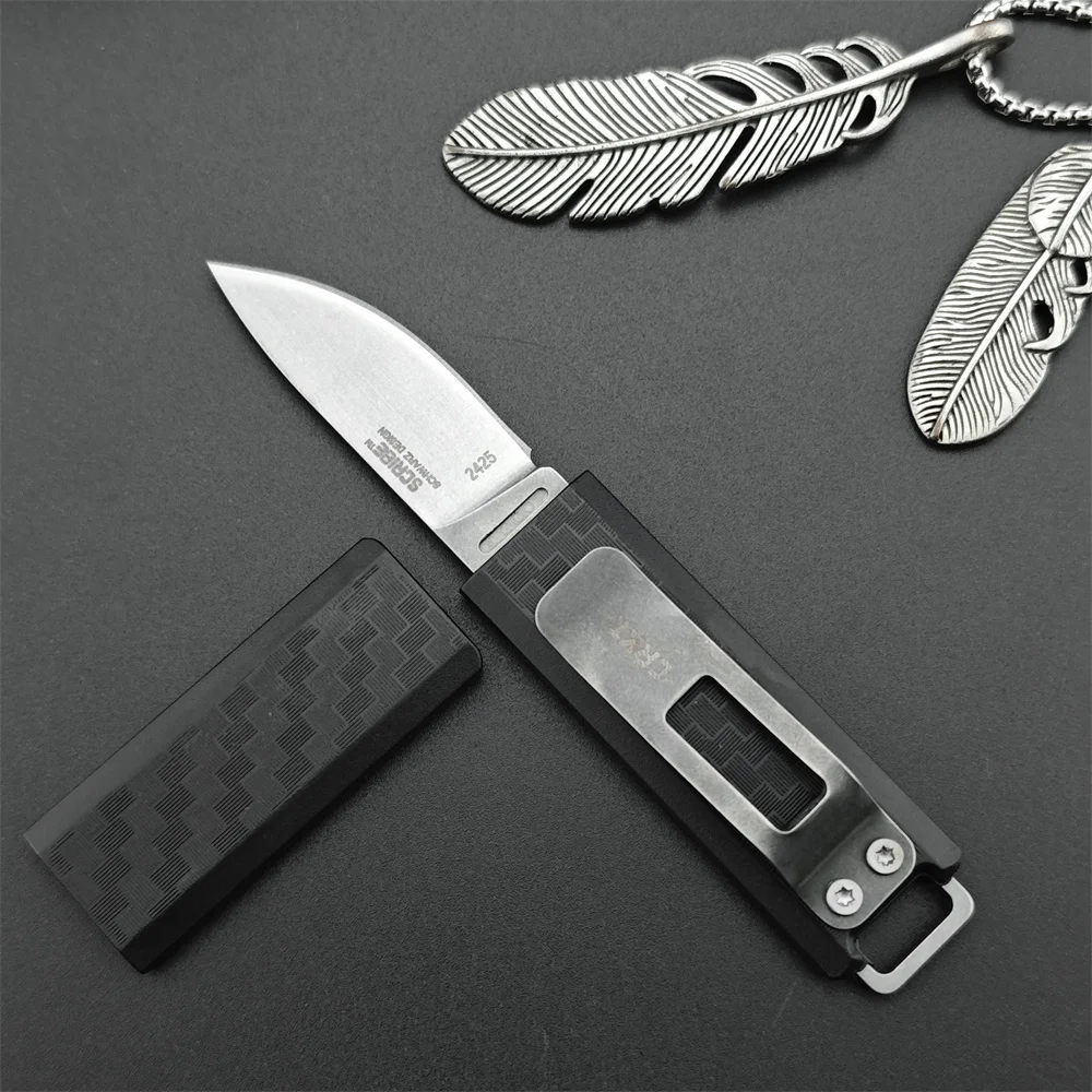 Mini Pocket Fixed Stone Wash Blade Knife with Glass Reinforced Nylon Handle Sheath Outdoor Tactical Utility Multi Small EDC Tool