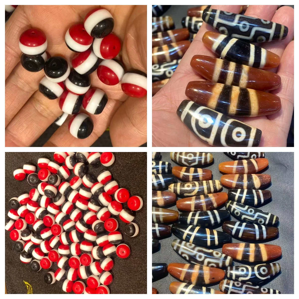 50pcs/lot Special Offer Wholesale Natural Horn-Shaped Agate Dzi Beads Black White Red Three-Color Matching Beads Round Beads