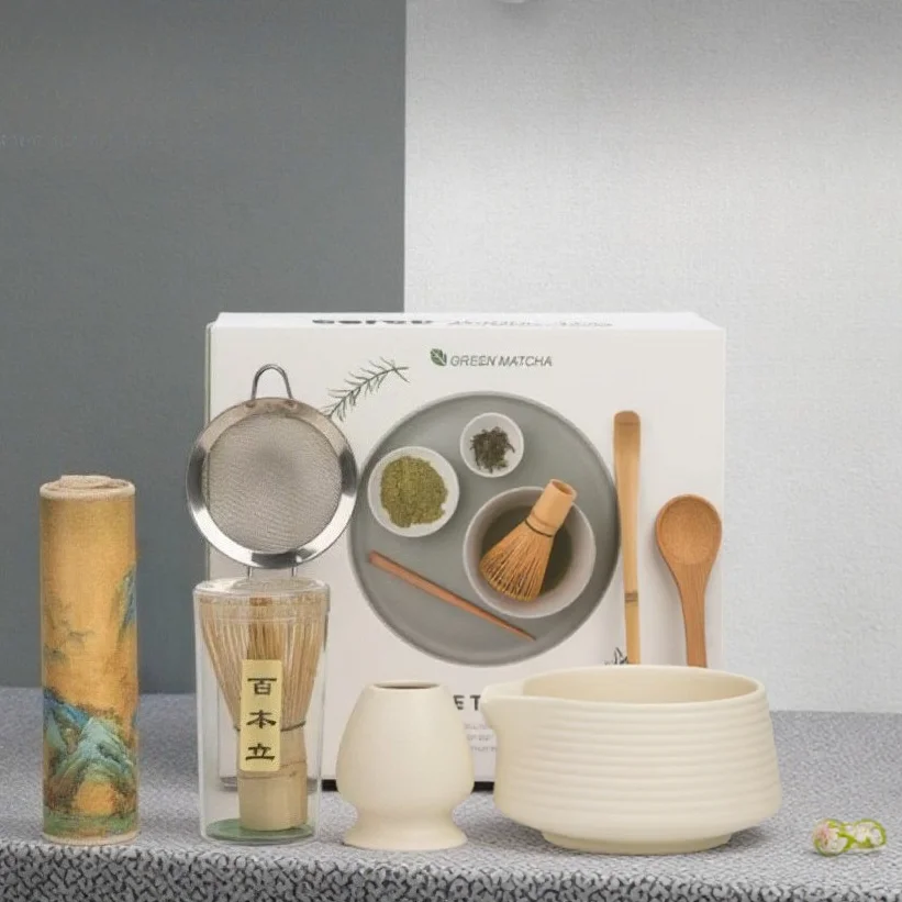 

8 Pcs Matcha Set with Pink Matcha Bowl Matcha Whisk Set Ceramic Chasen Stand Whisky Tea Scoop Gift Box Matcha Kit for Tea Lovers