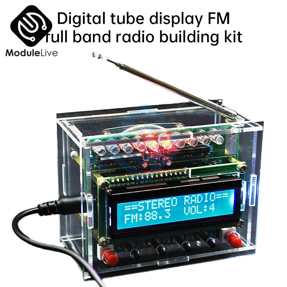 87-108MHZ FM Radio Kit Flashing Lights Soldering Practice DIY Radio Kits LCD Display FM 87-108MHz Digital Radio Kit for Learning