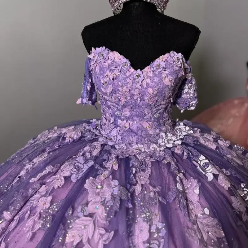 Angelsbridep Customized Purple Ball Gown 15 Year Old Quinceanera Dresses 3D Appliques Girls Prom Party Dress Vestidos De Festa