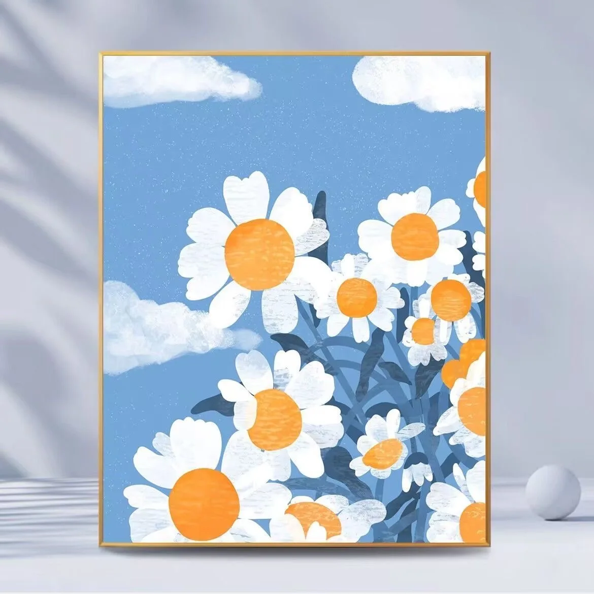 

E-0028 Realistic White Chrysanthemum Oil Painting, Botanical Art for Dining Room