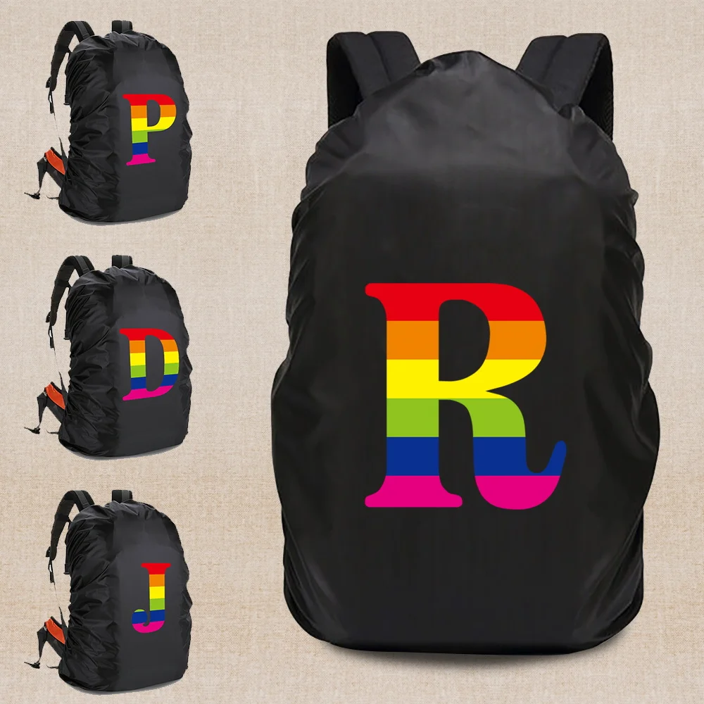 Zaino da viaggio copertura antipioggia polvere impermeabile arcobaleno lettera modello borsa a tracolla 20L-70L custodia protettiva pieghevole da campeggio all'aperto