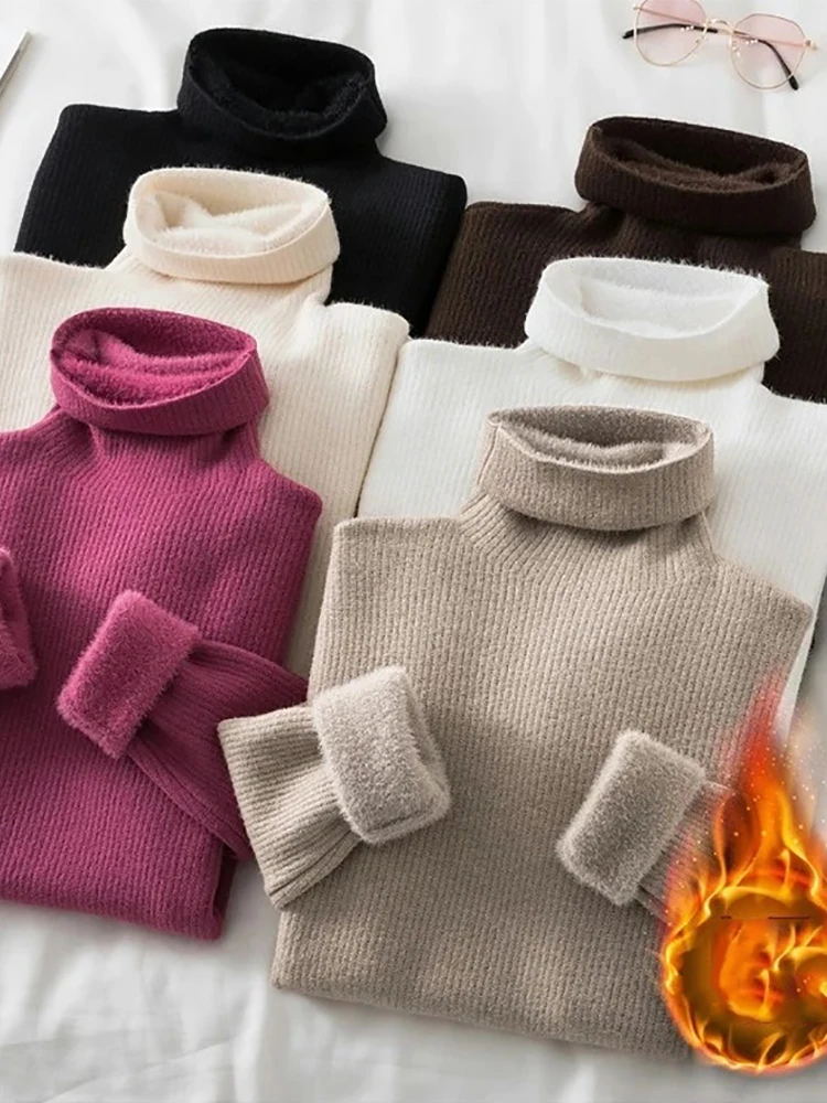 

2025 Turtle Neck Winter Sweater Women Elegant Thick Warm Female Knitted Pullover Loose Basic Knitwear Jumper