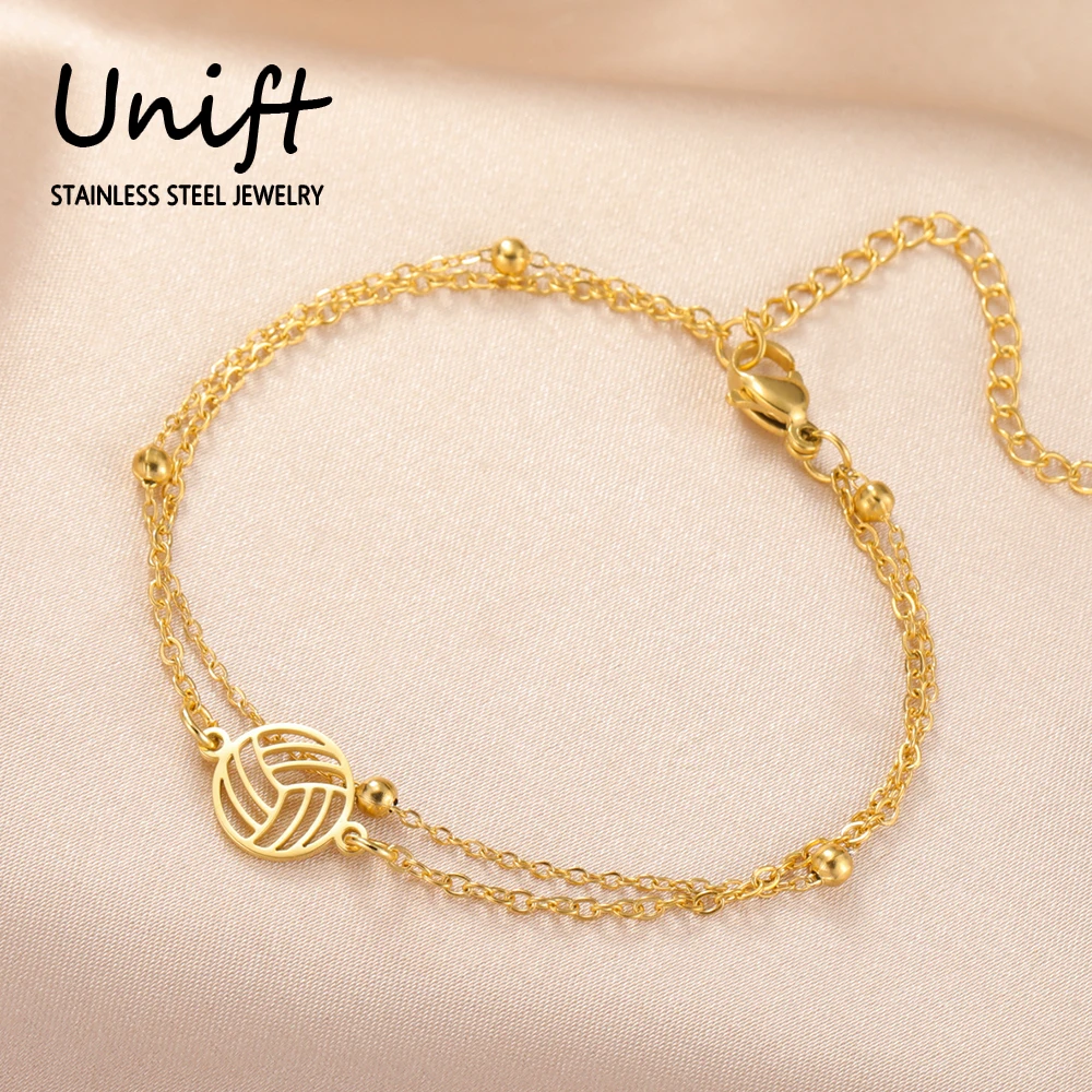 Unift Geometric Volleyball Bracelet for Women Player Fans Stainless Steel Layer Chain Bracelet Casual Sport Jewelry Accessories