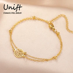 Unift Geometric Volleyball Bracelet for Women Player Fans Stainless Steel Layer Chain Bracelet Casual Sport Jewelry Accessories