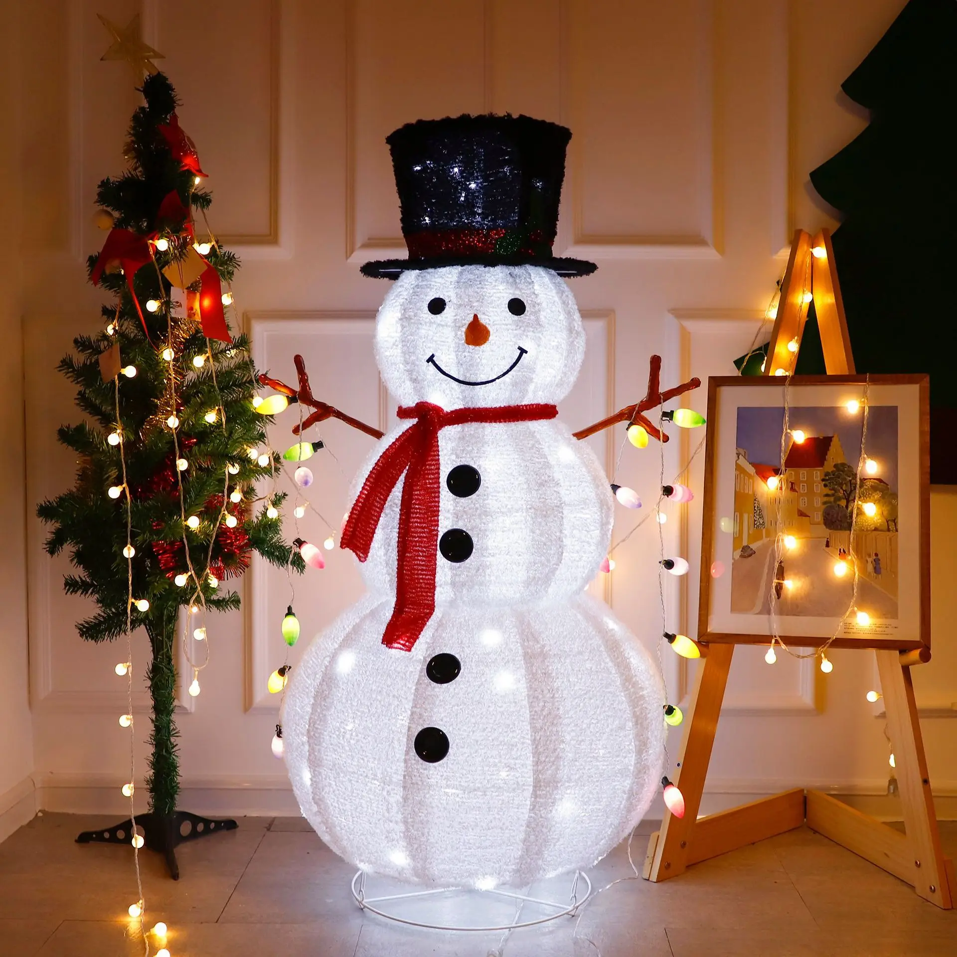 

Хит продаж TEMU, рождественская шапка, складной улыбающийся снеговик, рождественское украшение, светодиодный светящийся праздничный орнамент