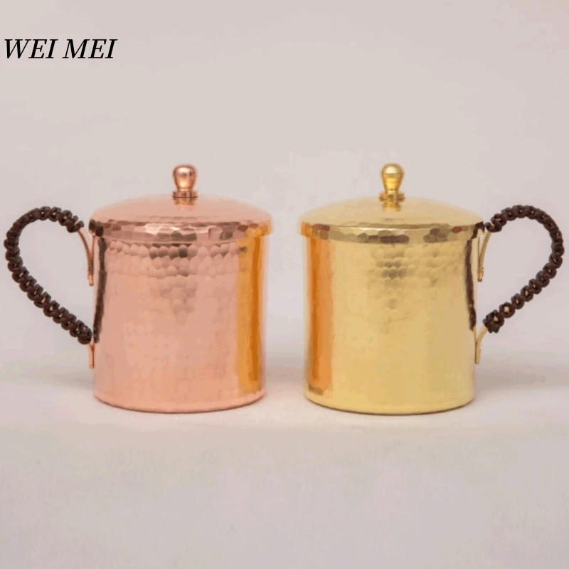 

Handcrafted Vintage Copper Coffee Mug,With lid 400 ml Unique Art Hammer Texture Breakfast Cup,Friends Gifts Tea Cup Tableware