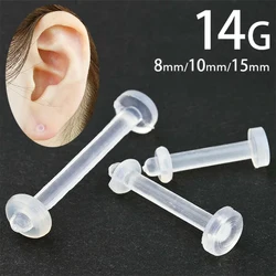 2Pcs PP Clear 16G 14G Zircon Bioplast Labret Monroe Lip Stud Crystal Ear Cartiliage Tragus Helix Piercing stud Ring 16g