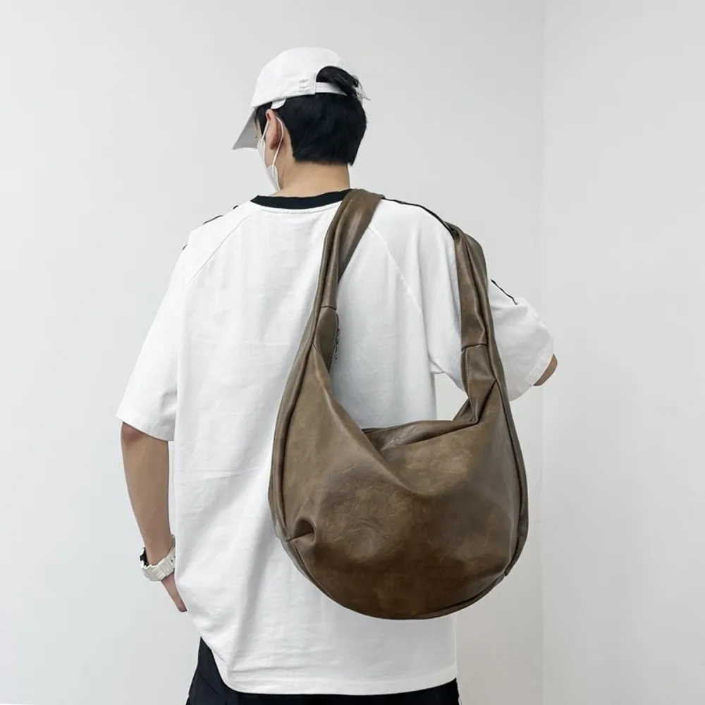 

Japanese Style PU Leather Shoulder Bag Large Capacity Streetwear Casual Chest Pack Solid Color Multi-Functional