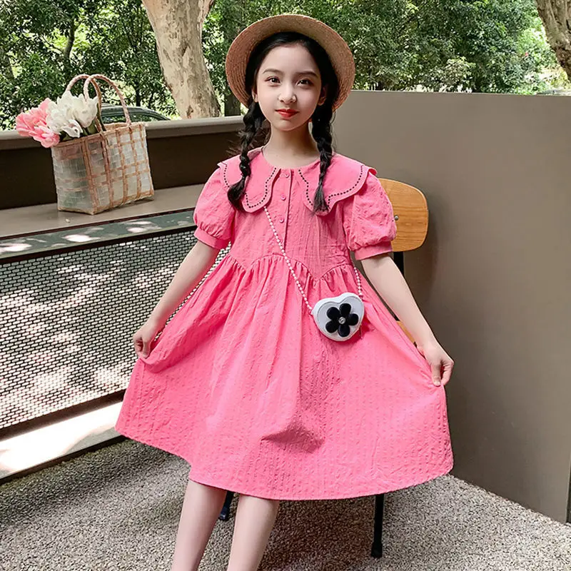 cotton birthday dresses Cethrio Cotton Linen Dresses for Girl, Long Sleeve Casual Summer Mid-length Birthday Dresses Black Size 6, Girl's, Size: 6-7T