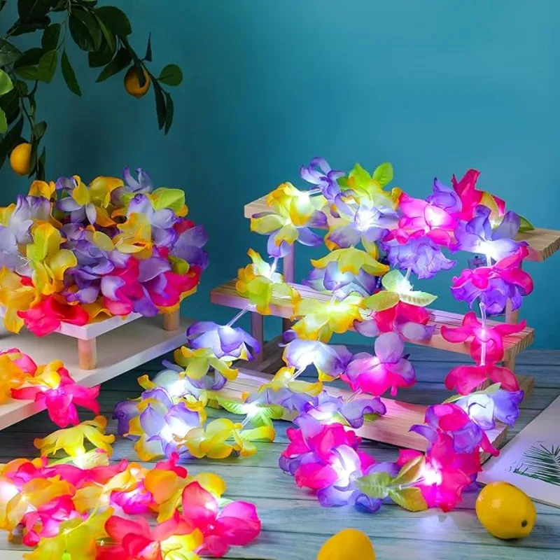 

12pcs LED Hawaiian Leis Luau Party Decorations Bulk Lighted Tropical Leis Flowers for Wedding Beach Carnival Summer Birthday
