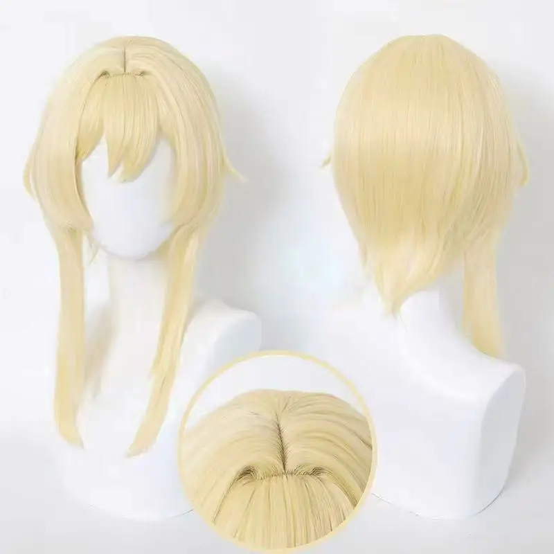 Genshin Impact Lumine Cosplay Wig Blonde Pre-Style Synthetic Hair Rose Mesh Inner Cap Halloween Party Costume Wig Free Wig Cap