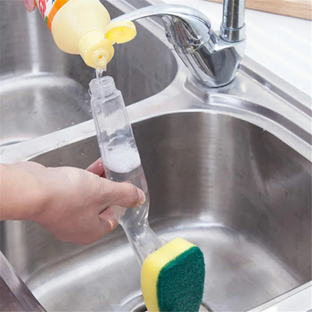 Dish Cleaning Brush Soap Dispenser With Handle Dishwasher Cleaning Tool Scrubber Head Replacement Kitchen Sink Sponge Brush