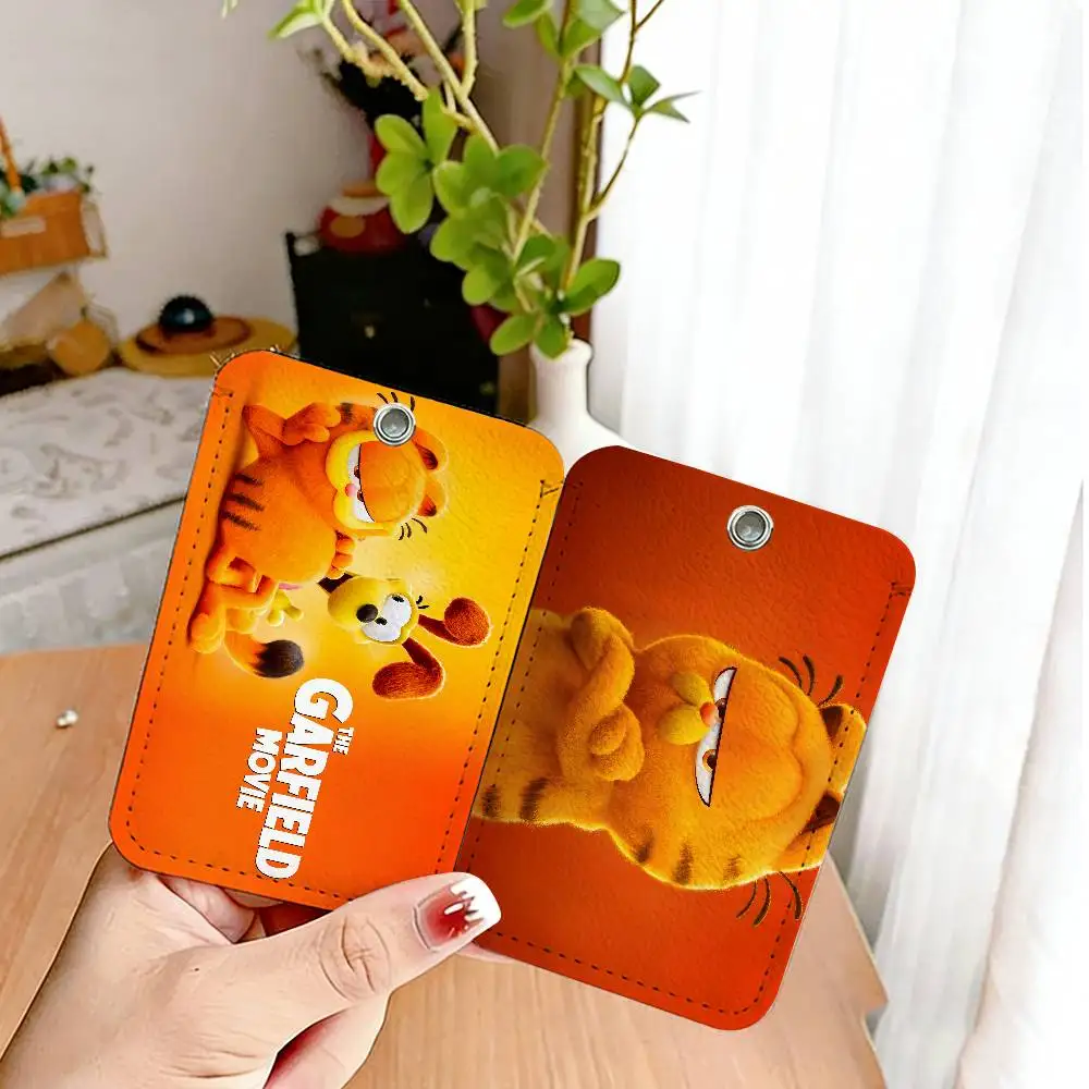 Cute Anime G-Garfields Cat PU Soft Leather Rectangular Key Card Holder Induction Elevator Protection Cover Youth Faion Accory