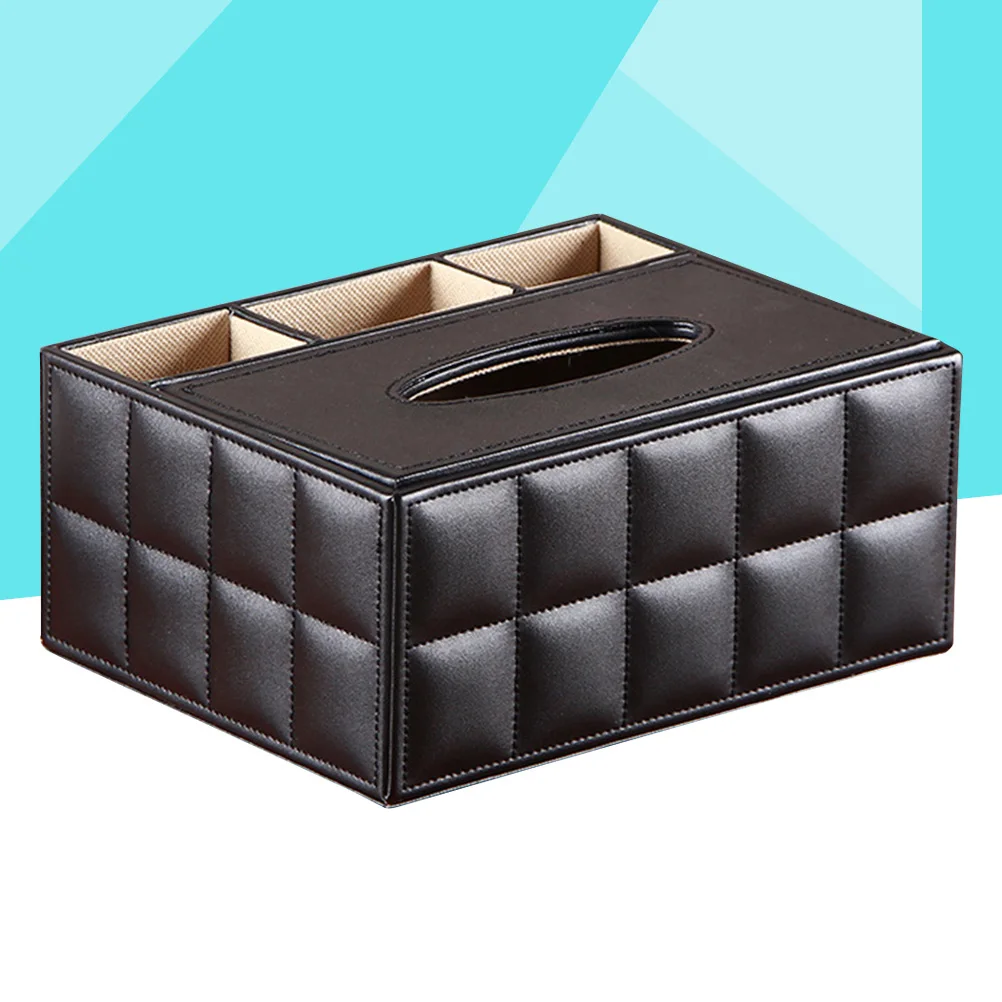 

Multifunctional Desktop Organizer Holder Pencil Scissor Container PU Tissue Box(Quilted Design)