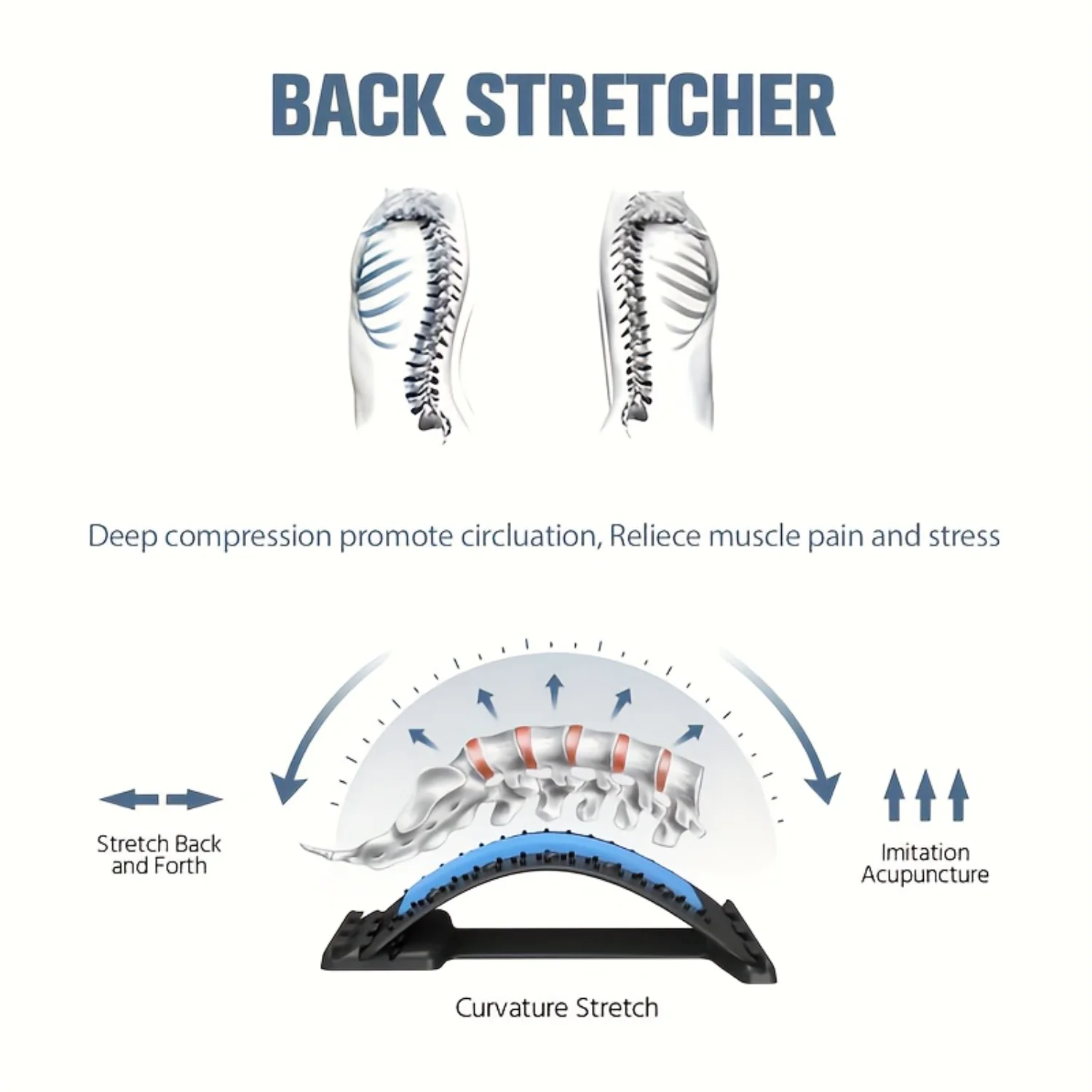 Back Stretcher Pain Relief, Multi-Level Back Cracker Lumbar Support Spine Board With 3 Adjustable Settings & Massager