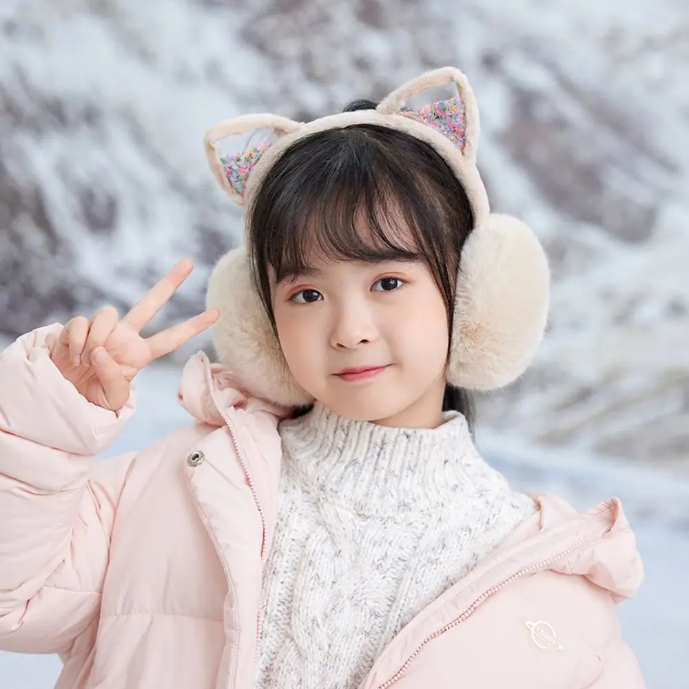 Earcap Plush Earmuffs Riding Foldable Cartoon Cat Ear Earmuffs Ear Warmers Earflap Winter Ear Cover Girl