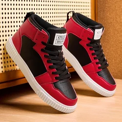 Spring Summer Fashion Red High-Top Shoes Couple Comfortable Pu Leather Casual Sneakers Man Flat Versatile Hip-Hop Shoes For Men