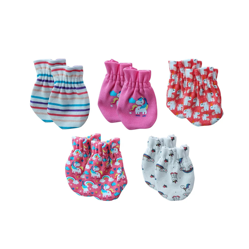 Kiddiezoom 5 Pcs/Lot Newborn Gloves 100%Cotton Cute Breathable Mittens Baby Accessories 0-6M