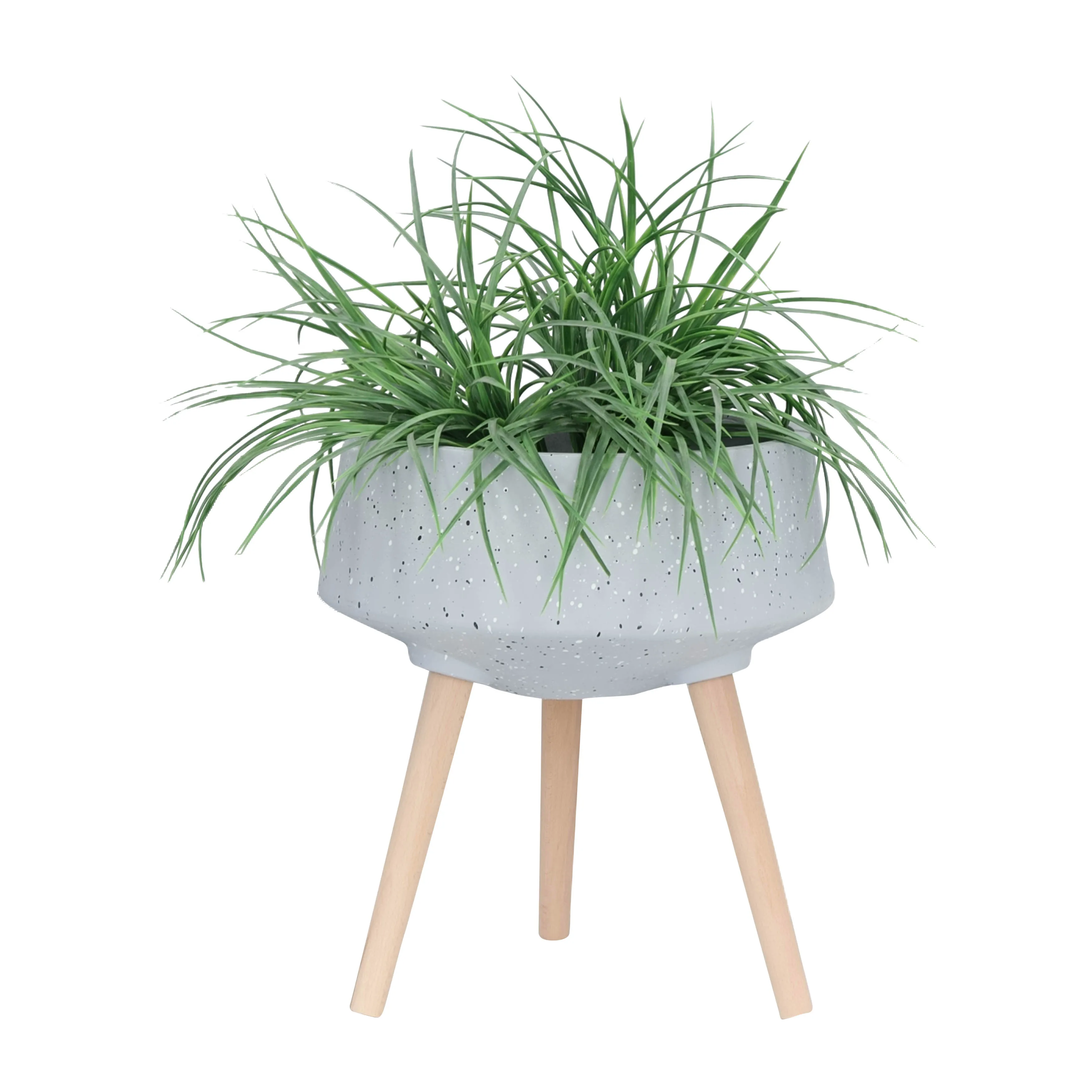 Create a Modern Look with These Terrazzo Planters - Set of 2 Gray-Colored Plant Pots with Wooden Legs for Home and Office Decor