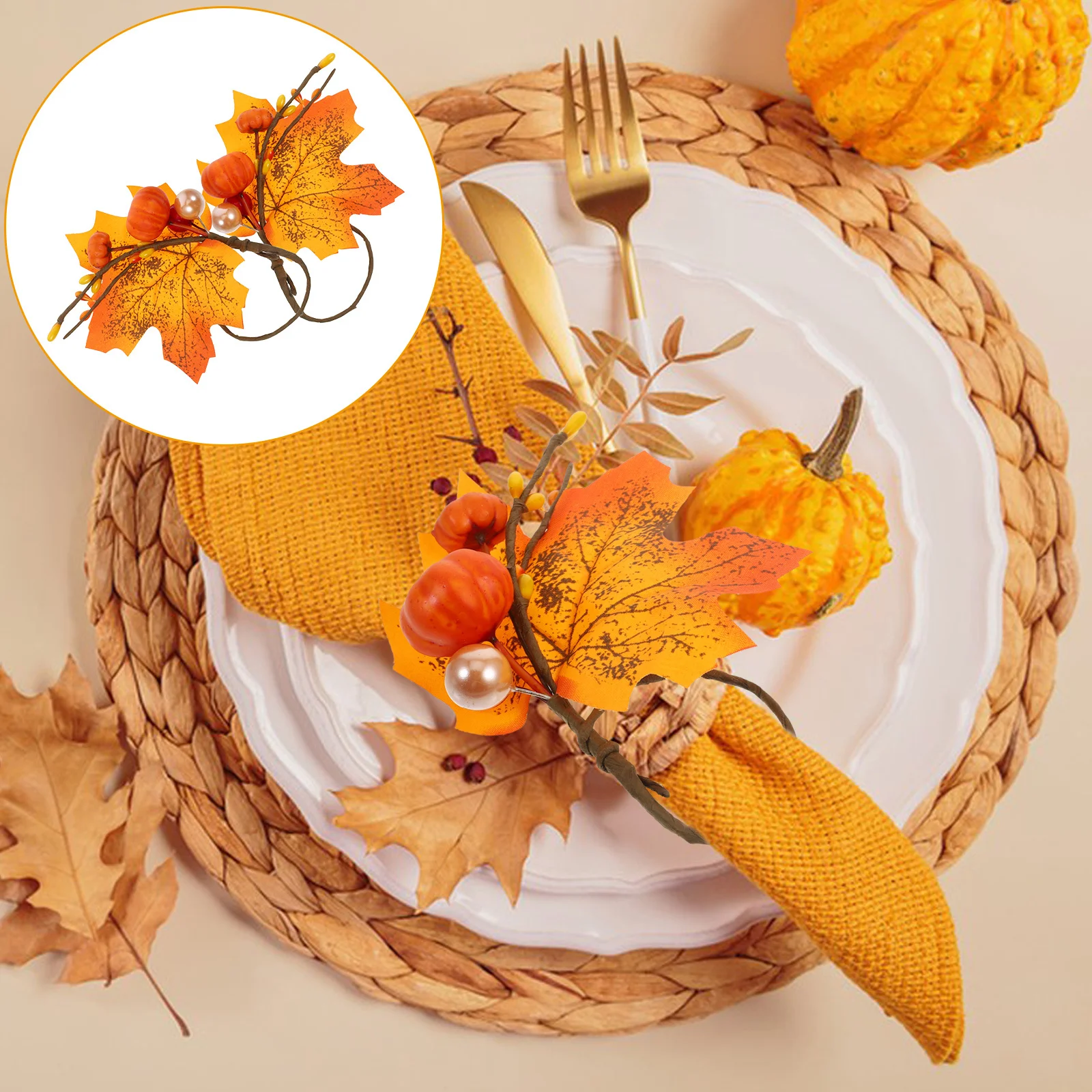 

2pcs Napkin Rings Maple Leaf Design Fall Table Decor For Thanksgiving Party Dining Decoration Cloth Napkin Holders Festival