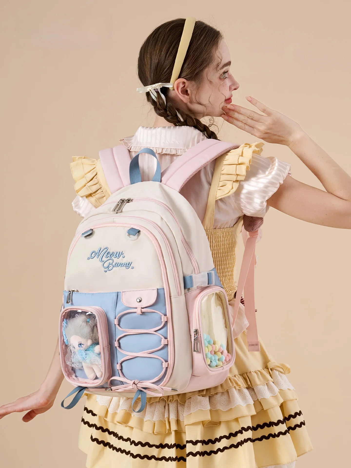 

Original Miao Xiaotu Large Capacity Detachable School Bag for Junior High School Girls Double Shoulder Backpack Sweet College...