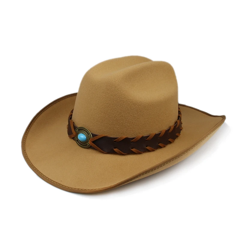 

Retro Turquoise Vintage Classic Leather Band Retro Autumn Winter Warm Women Men Felt Yellowstone Cap Cowboy Hat 56-59cm Adjust