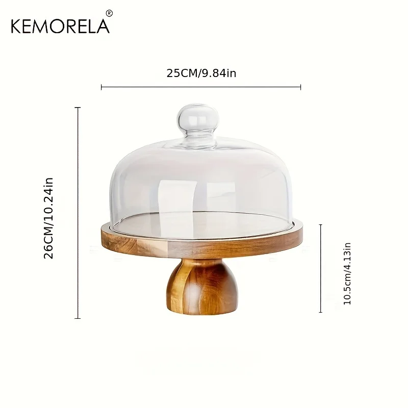 Acacia Wood Cake Tray High Foot Cake Display Tray 1PCS Bread Plate With Cover Transparent Glass Cover And Without Lid Cake Stand