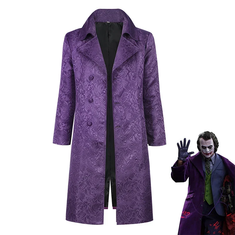 Halloween Adult Jacket Jared Leto Joker Cosplay Kосплей Costume Disfraz Men Purple Long Coat Trench Clown Outfit