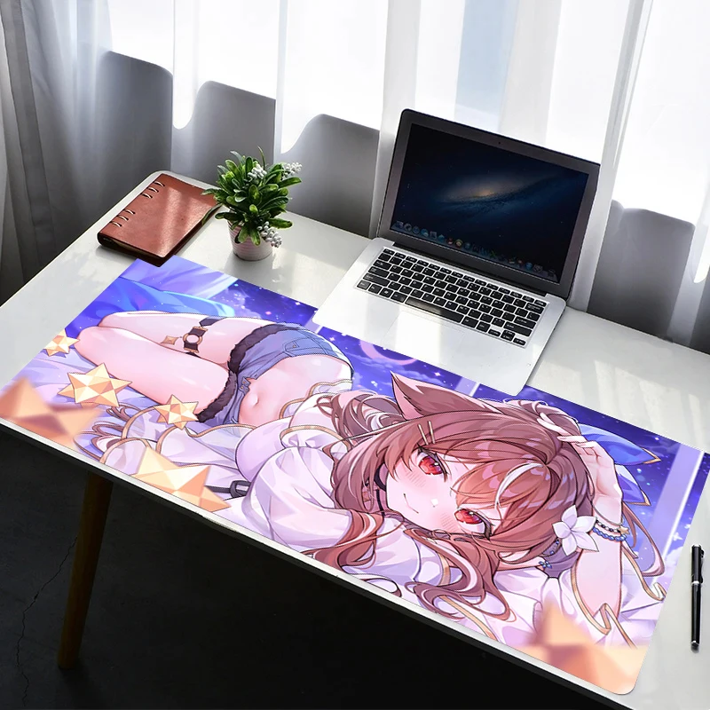 

Mouse Pad Laptop Non Slip Extended Desktop Mouse Mat PC Rubber HD Keyboard Pad Gaming Accessories Cat Ears Anime Girl Mousepad