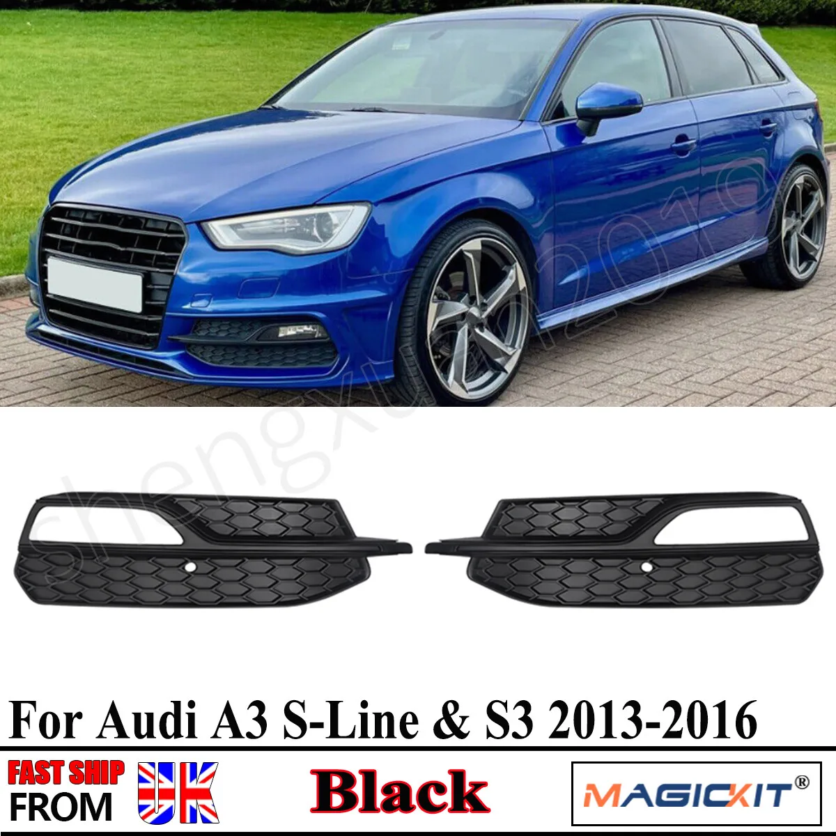 

Grille Left Right Black For AUDI S3 A3 Front Fog Light Case S-Line 2013 2014 2015 2016 Lower Bumper Fog Light Cover Grills
