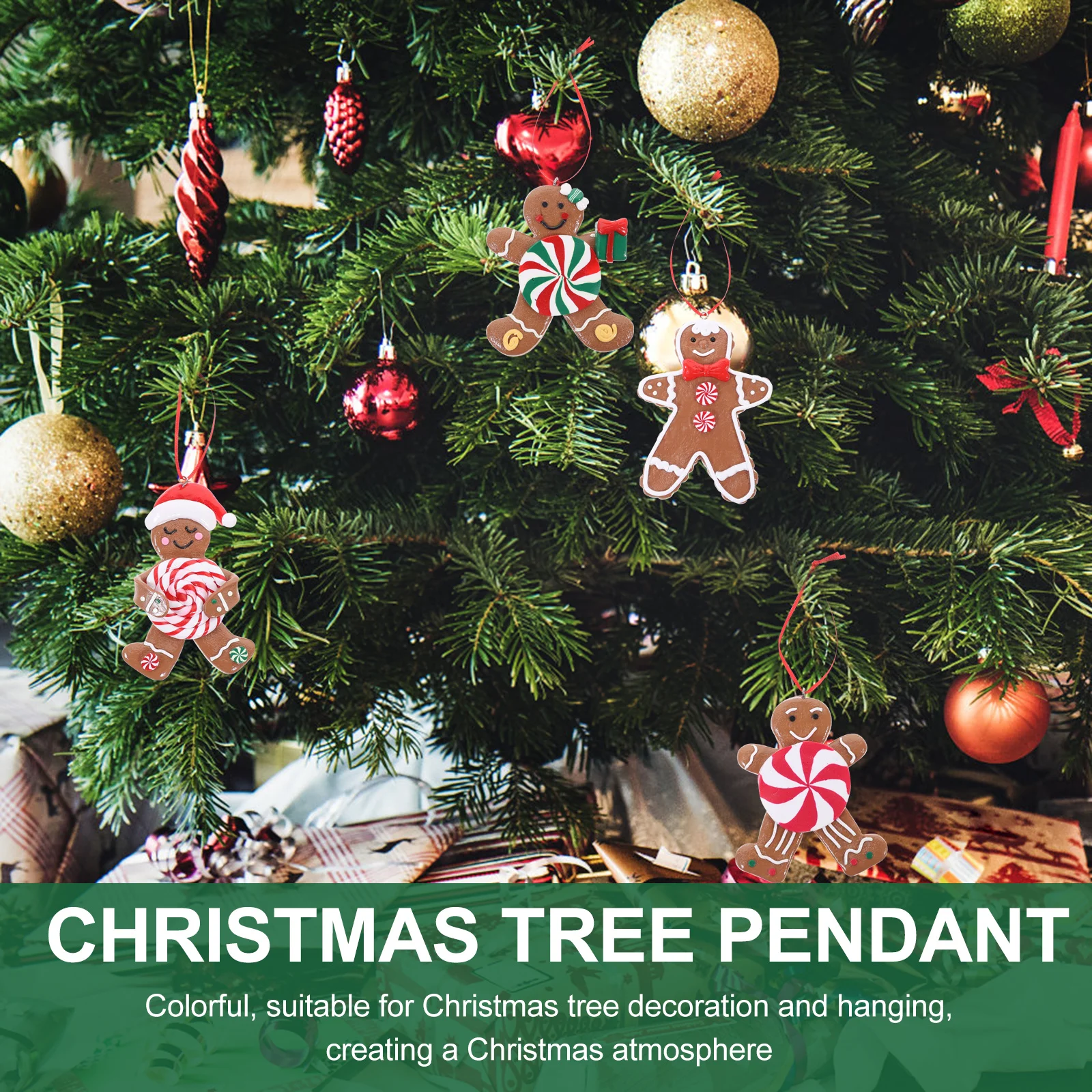 

4pcs Gingerbread Man Ornament Christmas Tree Hanging Decor Rustic Pendant For Home Office Party Xmas Decoration