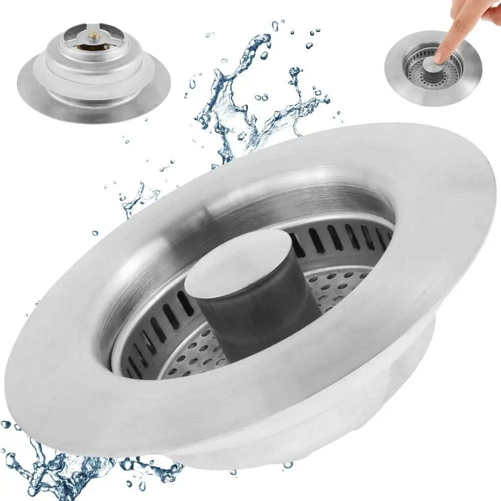 

Durable 3 in 1 Sink Drain Strainer Stainless Steel Pop-up Kitchen Sink Plug Anti-Clog Universal Sink Food Catcher Basket
