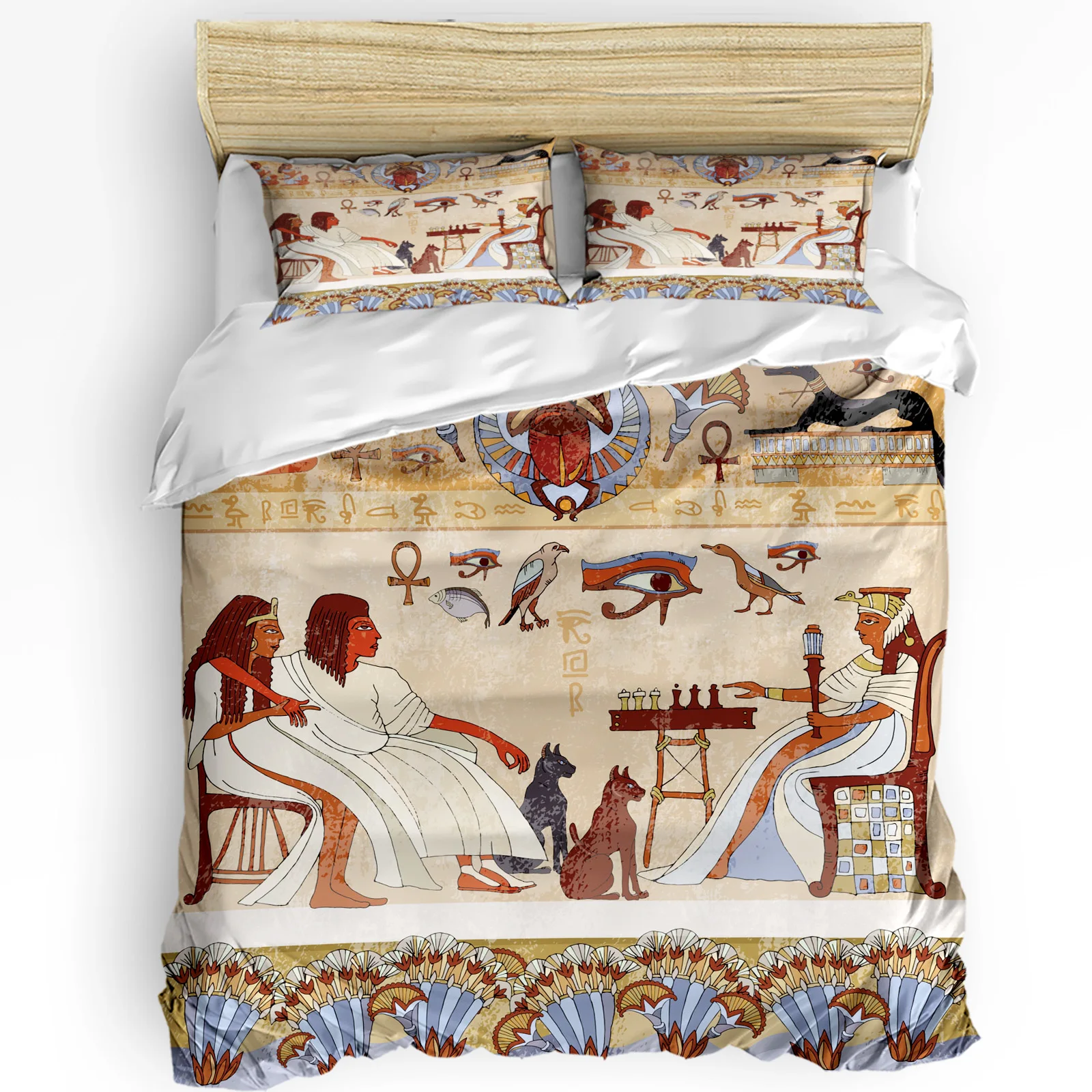 Hieroglyphic Carvings Ancient Egyptian Temple 3pcs Duvet Cover Set Pillow Case Double Bed Comforter Bedding Set Quilt Cover