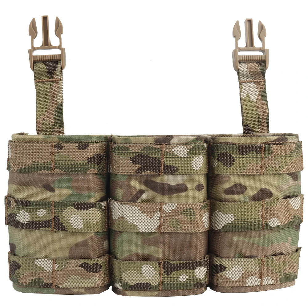 Wosport FAST 7.62 Triple Mag Pouch Long Front Panel Cordura Hard Insert 2.5 Inch Quick Release Buckle for Airsoft Tactical Vest